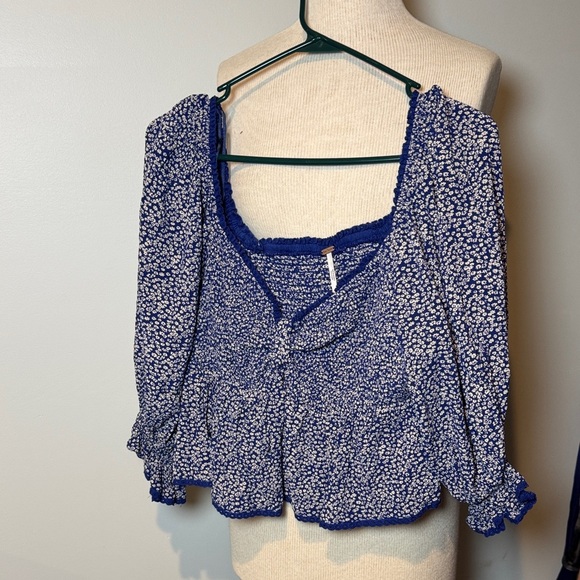 Free People Tops - Free People cottage core  Navy Floral Blouse